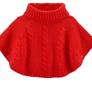 Red cable knit poncho turtleneck cape carters 2T